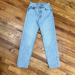 Levi's Premium 501 '81 High Rise Tapered Jeans Blue Pinstripe Stripe 26x28